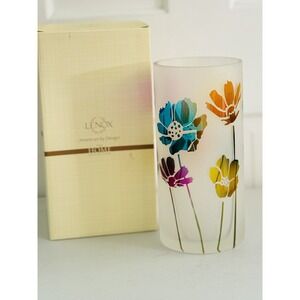 LENOX Floral Pillar Candle Holder 9.9" Frosted Glass MCM RETRO Summer‎ RARE